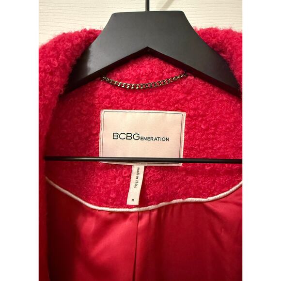 BCBGeneration Long Teddy Boucle Coat Women M Medium Hot Pink - Picture 3 of 8